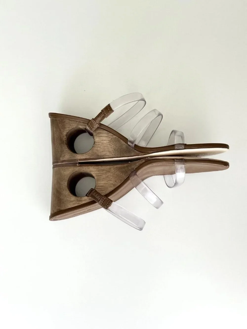 CULT GAIA Merced Strappy PVC Wooden Cutout Wedge Sandals in Clear/Brown Size 38